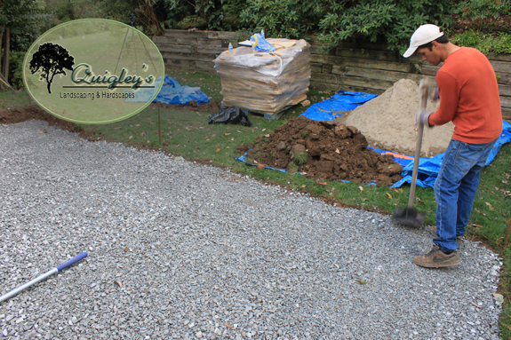 Gravel is being compacted for a flagstone patio being made in brentwood Tn.